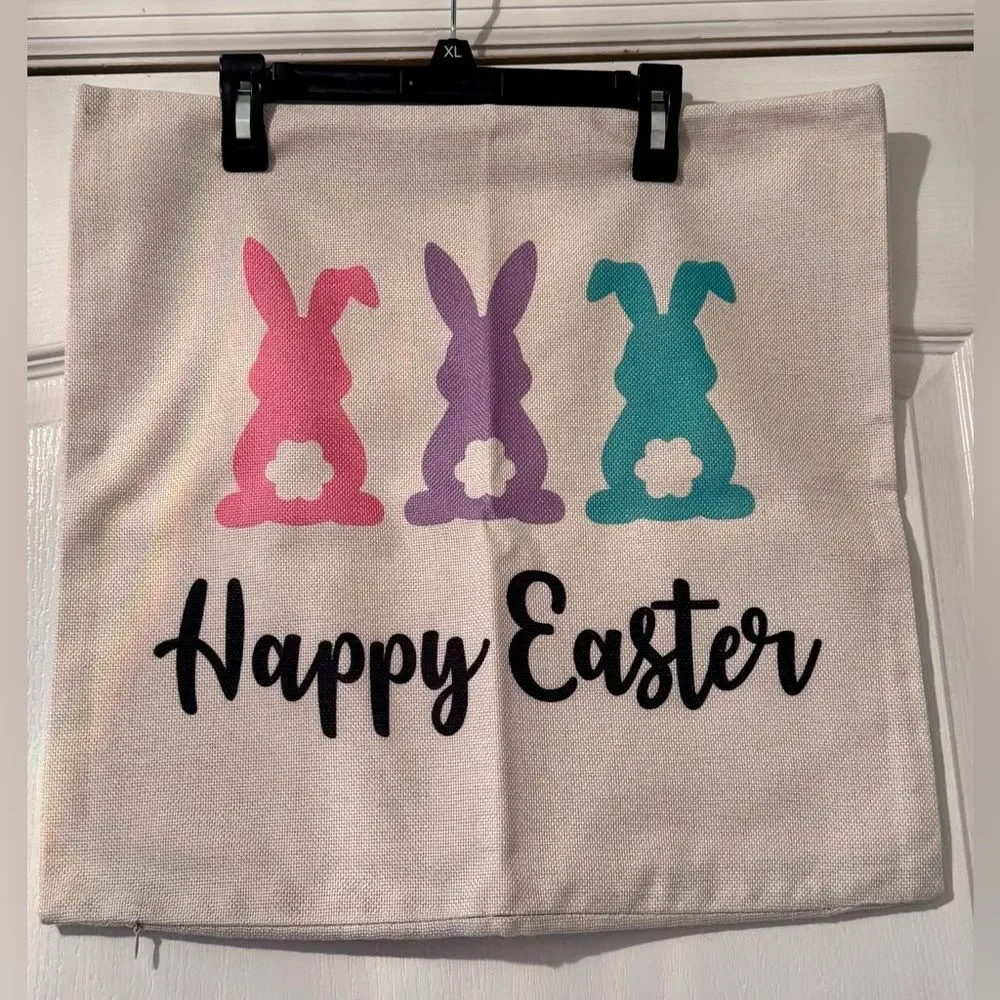 Easter Set of 4 Burlap Pillow Cover Hip Hop Happy Easter Blessings Welcome Peeps